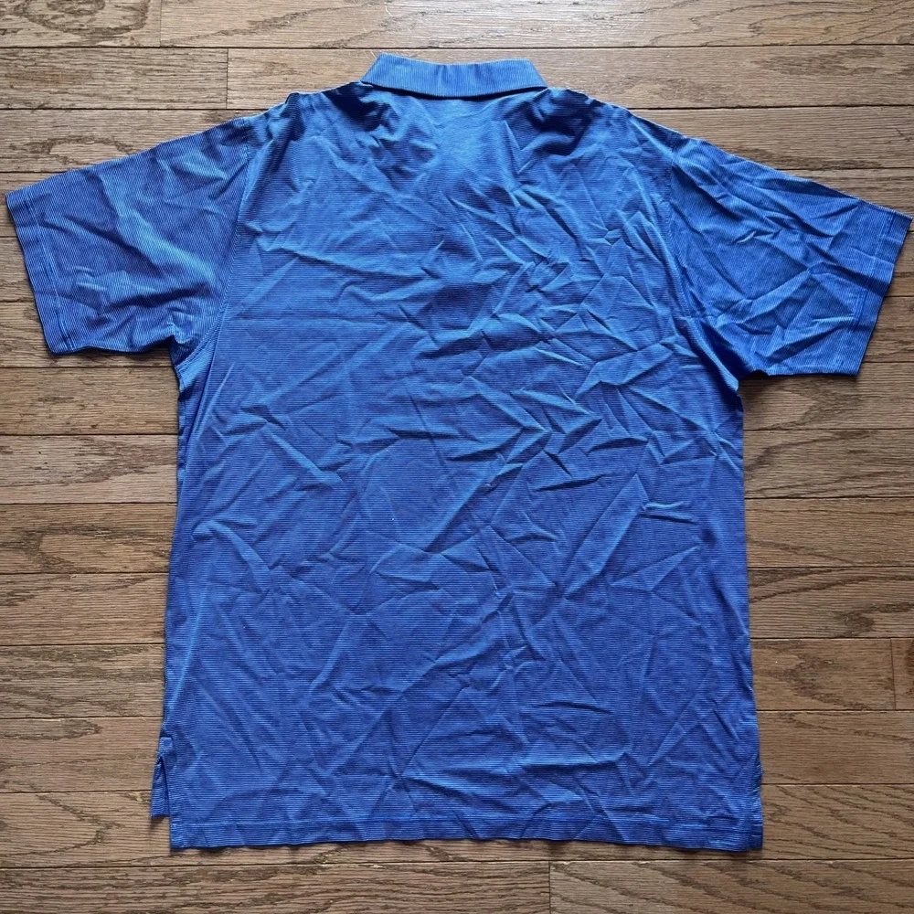 Peter Millar Shirt Mens‎ XL Blue White Striped Polo Golf Logo Casual